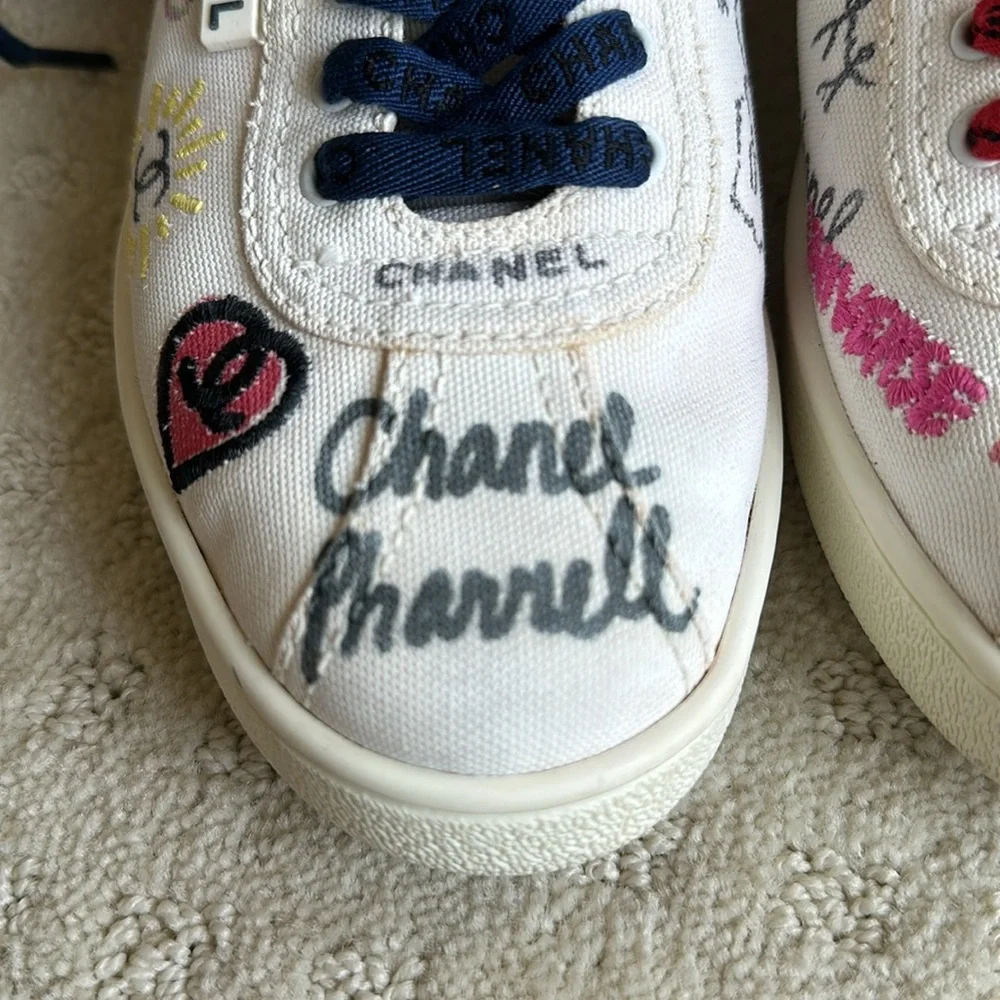 Chanel Pharrell Canvas Capsule Sneakers White Graffiti